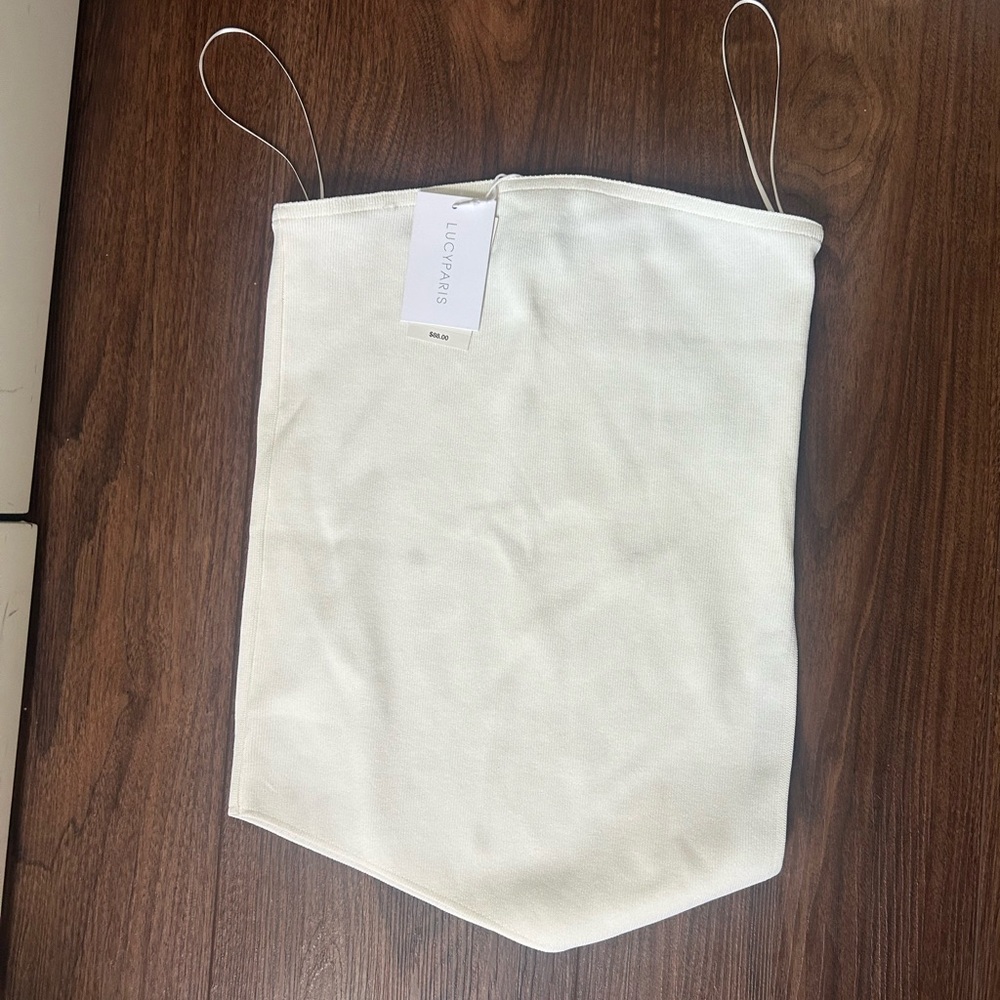 Lucy Paris White strapless asymmetrical top